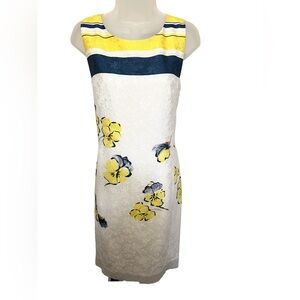 Karl Lagerfeld Paris Dress 8 White Yellow Blue Floral Sheath Sleeveless Lace